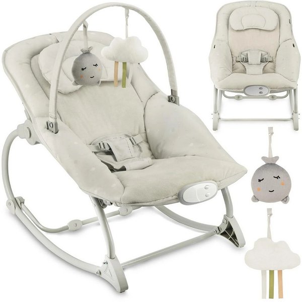 MoMi Babyschaukel LAPIS Elektrische Babywippe mit Musikmodul in Hellgrau - 8 Melodien, Babywippe, Babyliegesitz, manuelles Schaukeln, waschbarer Bezug