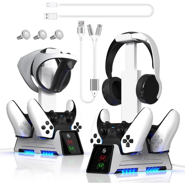 KINSI PS5 multifunktionale Gamepad-Ladestation,für PS VR2 Controller Controller-Ladestation (Mit 3 Magnetköpfen, ausgestattet mit 1 Stück 1.2M Type-C Ladekabel,