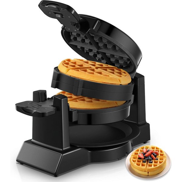 FOHERE Waffeleisen Doppelwaffeleisen für belgische Waffeln, 180°-Wendefunktion, 1400 W, 180°-Wendefunktion, herausnehmbare Fettauffangschale