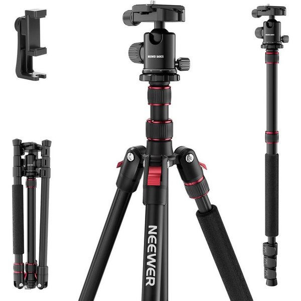 Neewer TP15 Einbeinstativ 71", Aluminium, höhenverstellbar von 43 bis 180 cm Kamerastativ (mit 360° Kugelkopf und Handyhalterung, für DSLR & iPhone)