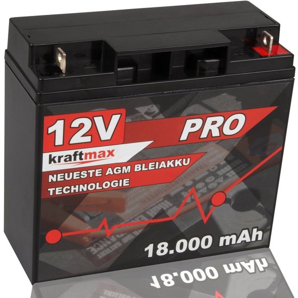 kraftmax Industrial Pro Bleiakku [ 12V / 18Ah ] AGM Hochleistungs- Blei Akku Bleiakkus (1 St)