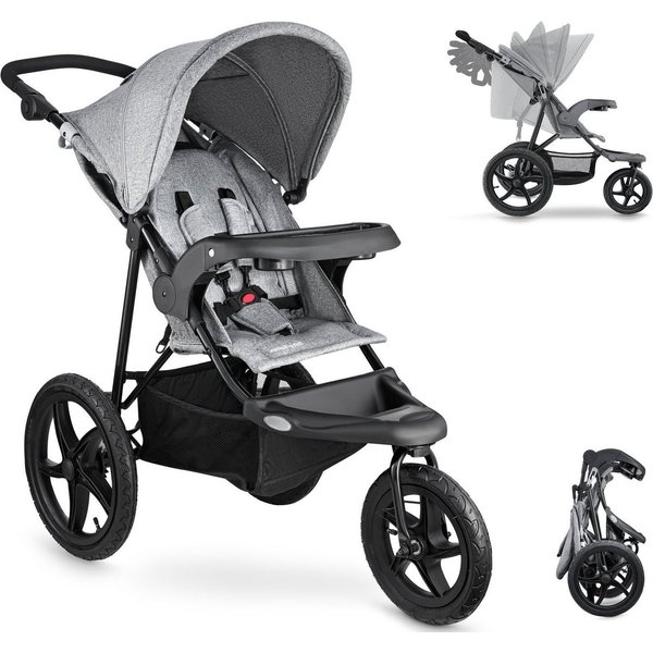 Moby-System Dreirad-Kinderwagen Jogging-Kinderwagen mit Luftreifen und Verdeck - Modell: MOUNTAIN, Large air-filled wheels: 16” (39 cm) rear, 12.5” (30 cm) fron