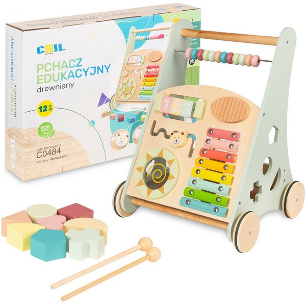 COIL Babywalker Lauflernwagen 3in1, Kinderwagen aus Holz, Lernspielzeug, ab 12 Monaten