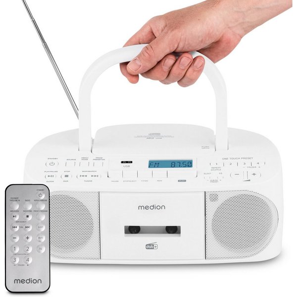 Medion® Boombox MEDION® LIFE® DRX-1 Plus (MD400003) Radio (AM- / FM- Tuner, MW / UKW mit RDS, 3 W, Bluetooth® 5.4, AUX-In, Batteriebetrieb: 6 x 1,5 V, Kopfhörer