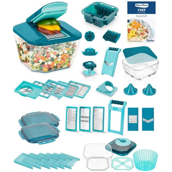 Genius Gemüseschneider Zerkleiner Nicer Dicer Chef Professional Deluxe 39-tlg., 5.2L Behälter Deckel Gemüsehobel Zerkleiner