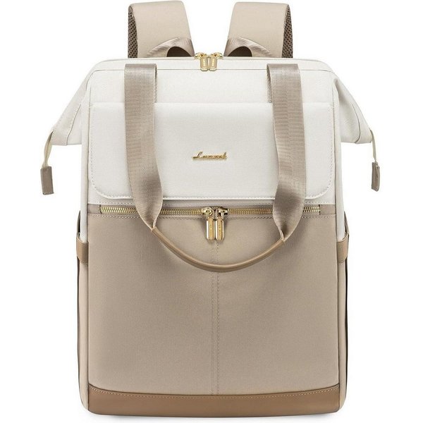 LuxusKollektion Laptoprucksack Rucksack Damen Laptopfach 17 Zoll Beige & Khaki 17,3 Zoll