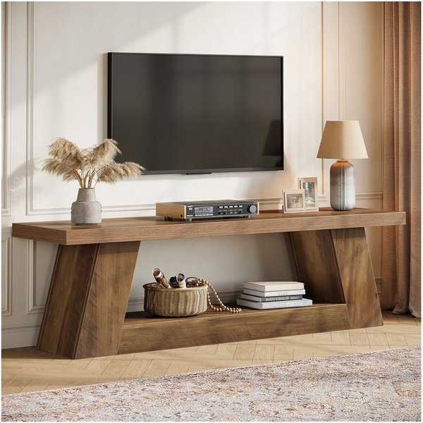 Tribesigns TV-Ständer für Fernseher bis zu 75", rustikale Medienkonsole aus Holz, (bis 75 Zoll, 160 x 35 x 45cm, aus Holz mit Ablagefächern,Entertainment,Fernse