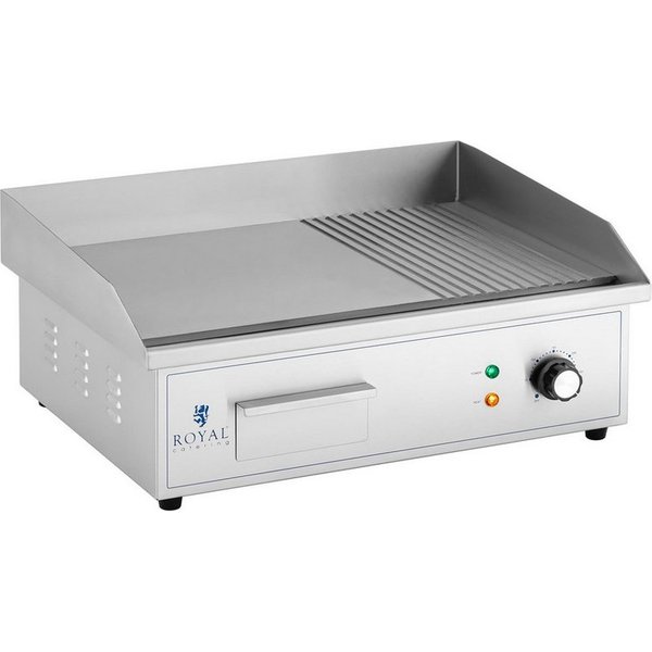 Royal Catering Elektrogrill Elektro Grillplatte glatt + geriffelt Tischgrill Bratplatte 548x350 mm, 3000 W