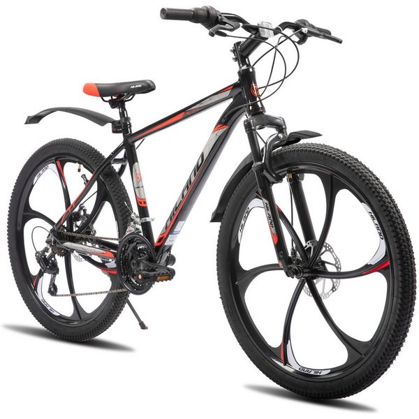 HILAND Mountainbike 26" Aluminium MTB Shimano 18-Gang, 3D/6D Felgen wählbar, 3/6-Speichen-Räder, 18-Gang, mit Schutzblechen, Doppelscheibenbremsen