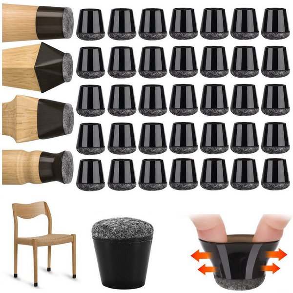 BlingBin Stuhlsocke Stuhlbeinkappen mit Filz, Silikon-Stuhlbeinschoner für Möbelbeine, (1er Set, 48 St), Filzgleiter für Stühle,14-20MM Verdickte Stuhlbeinschon