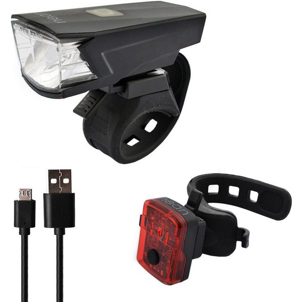 nean Fahrradbeleuchtung Set mit Akku und StVZO-Zulassung 30 LUX 5 Candela, mit 2 Helligkeitsstufen und USB-Ladebuchsen, abnehmbar