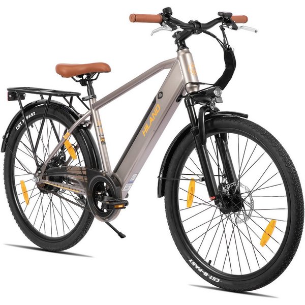 HILAND E-Bike E‑Bike 26 Zoll Stadtpedelec mit Federgabel & Doppelscheibenbremsen, Heckmotor, 280,8 Wh