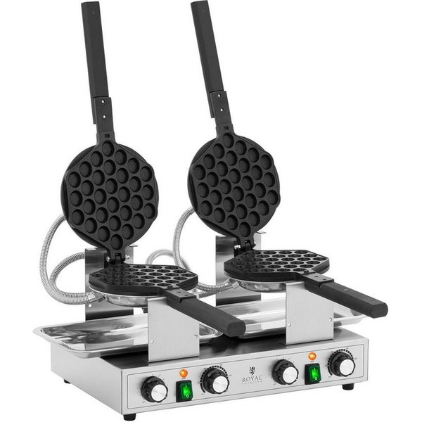 Royal Catering Waffeleisen Doppel Bubble Waffel 2 x 1400 W Timer 5 min Waffelmaschine rotierbar, 2800 W