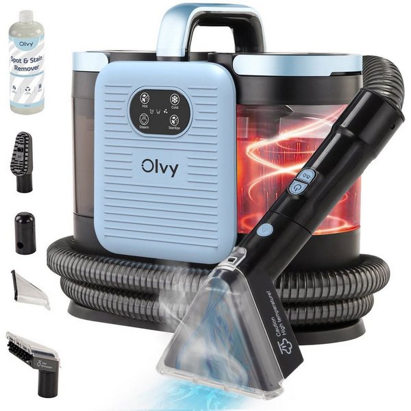 Olvy Dampfreiniger für Sofa, Polster, Teppich & Auto, Nasssauger mit Dampffunktion, 13.000 PA, 5m Kabel, mit 950ml Schmutzwassertank