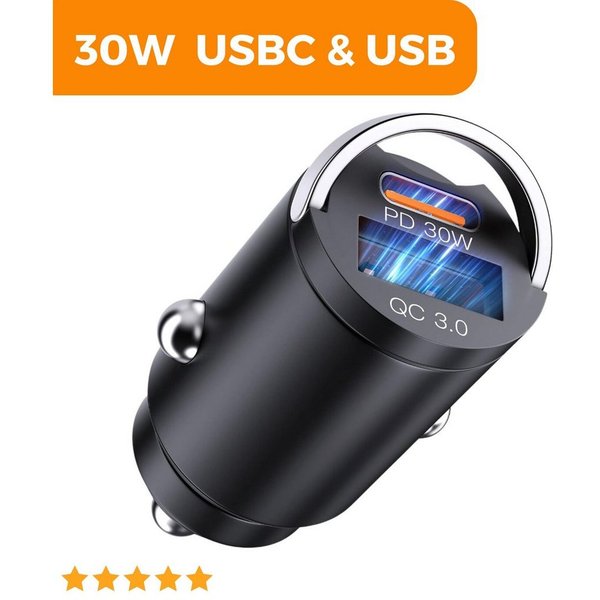 Shopbrothers Auto Schnellladegerät 30W KFZ Zigarettenanzünder KFZ-Adapter USB-C Smartphone-Ladegerät (1-tlg., 2 Port Ladegerät für das Auto)