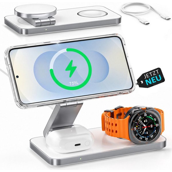 GreenHec 3in1 Ladestation für Samsung S26 S25 S24 S23, Magnetisch, Induktiv Wireless Charger (Spar-Set, Wireless Charging Pad, Watch Charger, MagSafe kompatibel