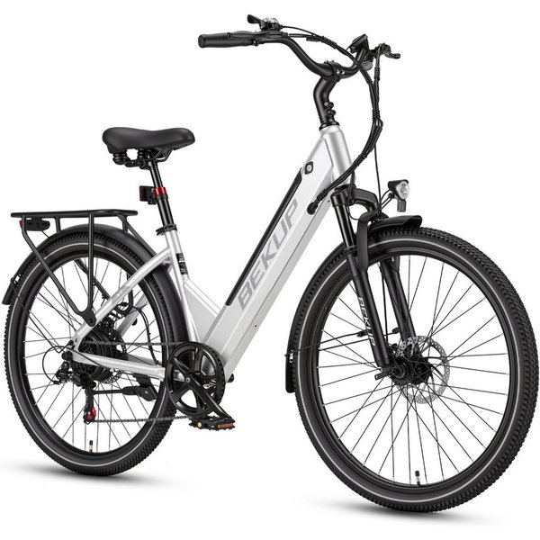 BEKUP E-Bike Cityrad V1 26 Zoll Cityrad Herren u. Damen, 522 Wh Akku, 45 Nm, Tiefeinsteiger, 7 Gang Shimano Shimano Tourney TZ Schaltwerk, Kettenschaltung, Heck