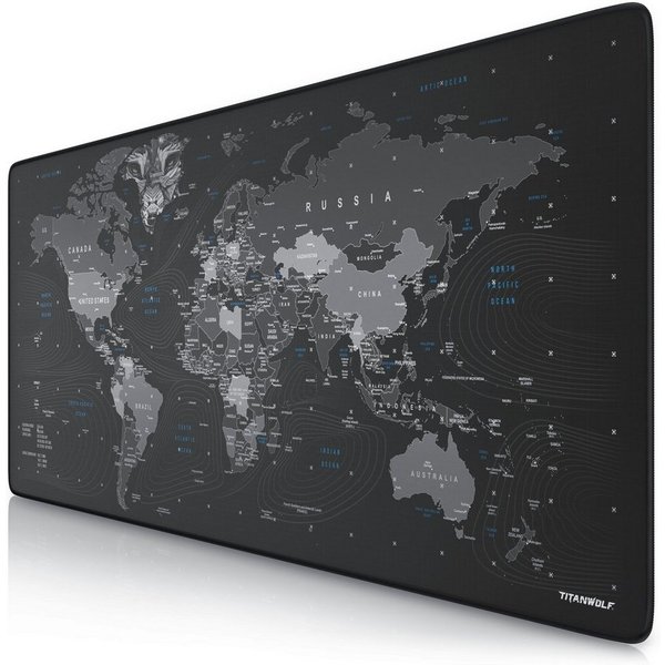 Titanwolf Gaming Mauspad XXL Speed Mousepad 900 x 400 x 3 mm, große Tischunterlage (1-St), rutschfest, abwaschbar, Geschwindigkeit & Präzision, Globus II