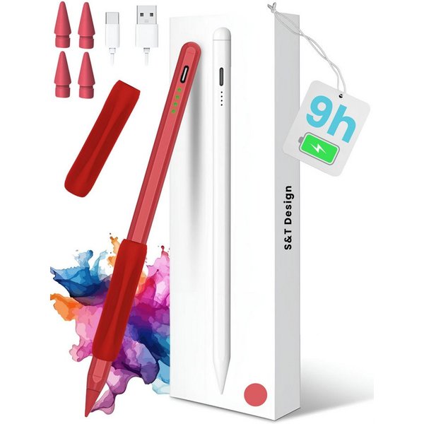 S&T Design Eingabestift Stift für iPad USB-C (2018-2026) Schnellladen für Apple iPads (2018-2026), 1-St., mit 4x iPad Stift Spitzen + Silikon Halterung) Tablets
