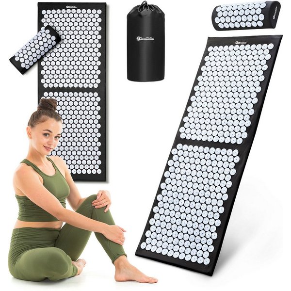 HyperMotion Akupressurmatte XL Akupressurmatte 130 cm mit Kissen & Tasche – schwarz-weiß