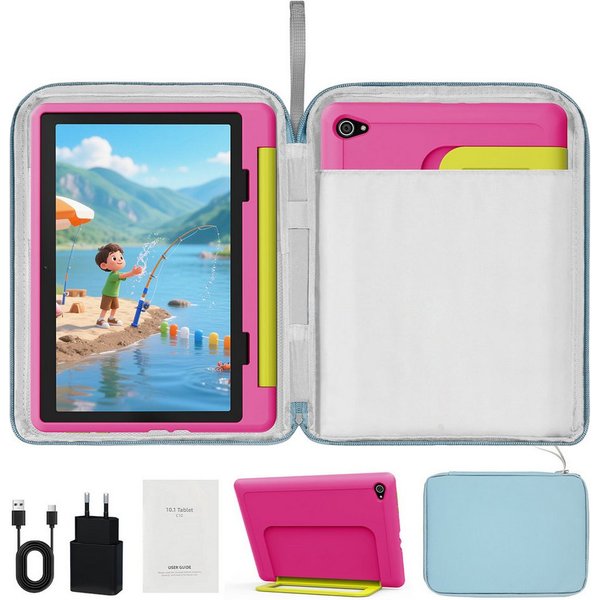 BUFO 10 Zoll Android 16, 24(3+21)GB RAM+64GB, 1280x800 HD IPS, Kinder Tablet (10", 64 GB, Android 16, WiFi 6, Robuste Schutzhülle, Vorinstallierte Lernapps, GMS