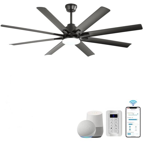 Sofucor Deckenventilator 167,5 cm moderner Deckenventilator für den Innen- und Außenbereich, intelligent, mit Fernbedienung und App-Steuerung