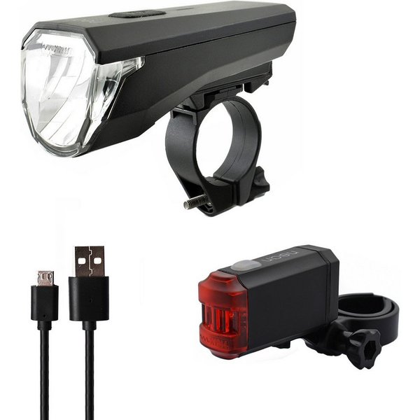 nean Fahrradbeleuchtung Set mit Akku und StVZO-Zulassung 50 LUX 8 Candela, mit 3 Helligkeitsstufen und USB-Ladebuchsen, abnehmbar