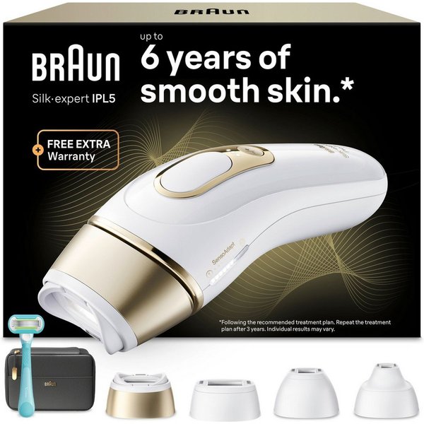 Braun IPL-Haarentferner Silk·expert Pro 5 PL5431 (Modell 2026) PL5262 (Modell 2025), pro Minute bis zu 125 Lichtimpulse, 3 Aufsätze, Aufbewahrungstasche, Venus 
