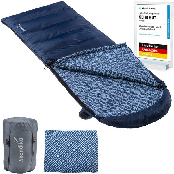 Skandika Schlafsack Dundee + Kopfkissen, 3 Jahreszeiten, bis -20°C - 220x80cm, Koppelbar (Innentasche mit Klett, Koppelbar, Kapuze/Kopfteil mit Kordel), Innenfu