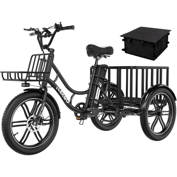 ELEKGO E-Bike Elektrisches Dreirad 20*3,0 zoll E-Dreirad Cargo mit 48V18Ah Akku Lastenfahrrad, 1 Gang, Kettenschaltung, Heckmotor, 864 Wh, Mit Körben vorne und 