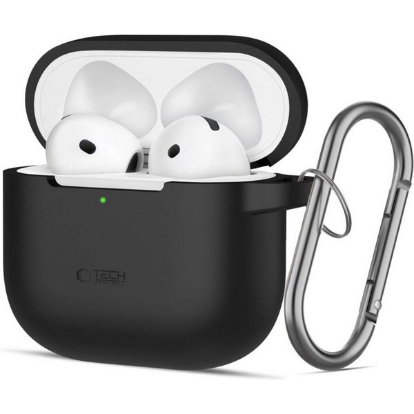 TECH PROTECT Kopfhörer-Schutzhülle für Apple AirPods 4, Silikonhülle mit Karabinerhaken, kompatibel mit kabellosem Laden
