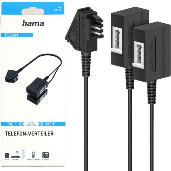 Hama TAE-Verteiler TAE-F zu 2x TAE-F Festnetztelefon (Splitter 1:2 Y-Kabel Adapter Telefon-Kabel Stecker zu Kupplung Buchse)
