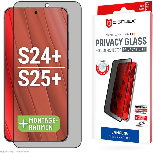 Displex Displayschutzglas Privacy Glass für Samsung Galaxy S24+, Samsung Galaxy S25+, Blickschutz Displayschutzfolie Displayschutz kratzer-resistent 10H
