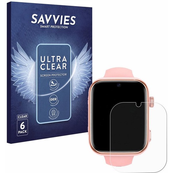 Savvies Displayschutzfolie Schutzfolie für Banlvs Kids Smartwatch 1.83", 6 Stück, Displayschutz Schutz Folie Klar Transparent