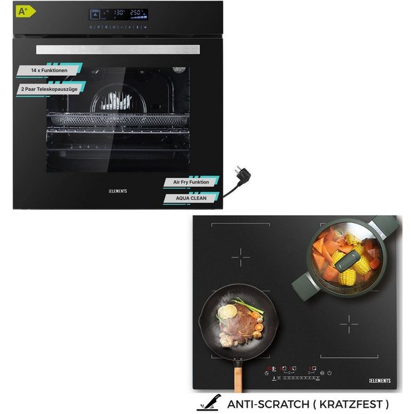KB Elements Induktions Herd-Set Kratzfestes Induktion 60 cm mit Einbaubackofen 60 cm, mit 2-fach-Teleskopauszug, Einbaubackofen Full Touch, Kratzfestes Induktio
