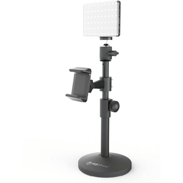 DigiPower Smartphone-Halterung Achiever Smartphone-Ständer, 60 LEDs, höhenverstellbare Tischhalterung, (Handyständer aus Metall für Handys bis zu einer Länge vo