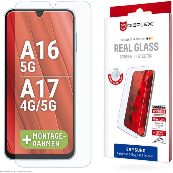 Displex Displayschutzglas Real Glass Screen Protector für Samsung Galaxy A16 5G, Samsung Galaxy A17, Displayschutzfolie, Schutzfolie, Bildschirmschutz, kratz- &