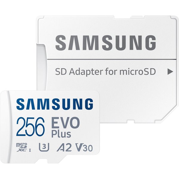 Samsung EVO Plus (2024) inkl. SD-Adapter Speicherkarte (256 GB, Video Speed Class 30 (V30)/UHS Speed Class 3 (U3), 160 MB/s Lesegeschwindigkeit)