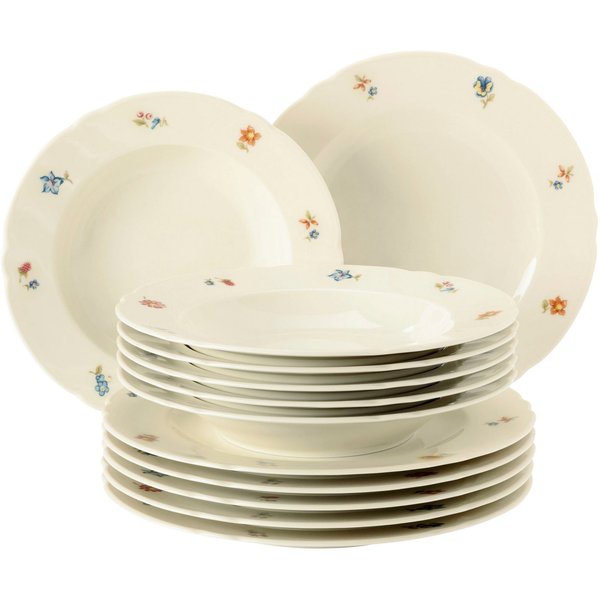 Seltmann Weiden Tafelservice Teller Set, Geschirr-Set Marieluise (12-tlg), 6 Personen, Porzellan, Speiseteller, Suppenteller Made in Germany, 12 Teile, für 6 Pe