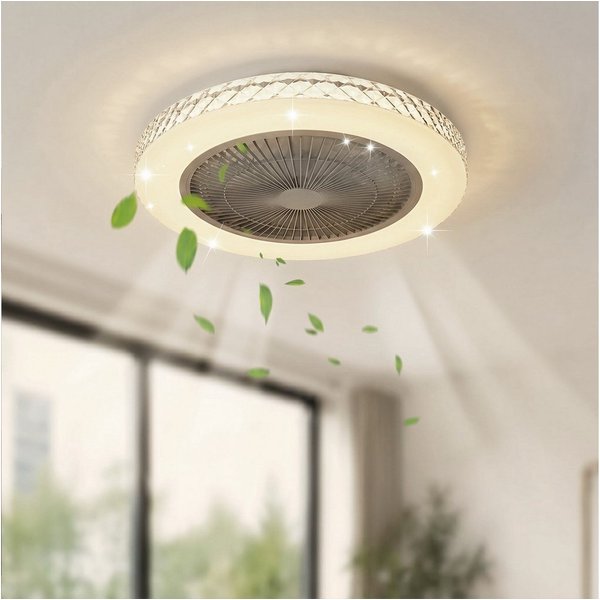 ZMH Deckenventilator 48CM Kristall Mit Licht & Fernbedienung Timing Fan für Schlafzimmer, 48,50 cm Durchmesser