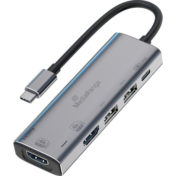Mediarange USB TYP C Hub Multiport 5in1 2x USB, 2x HDMI USB TYP C Power Delivery USB-Ladegerät