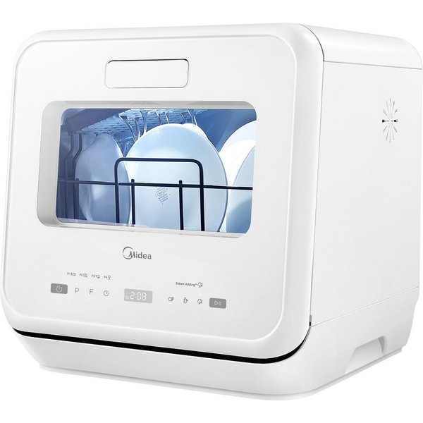 Midea Tischgeschirrspüler MDWMT201DW, 2 Maßgedecke, Wassertank, 9 Programme, Touch Control, Babypflege & Früchte waschen