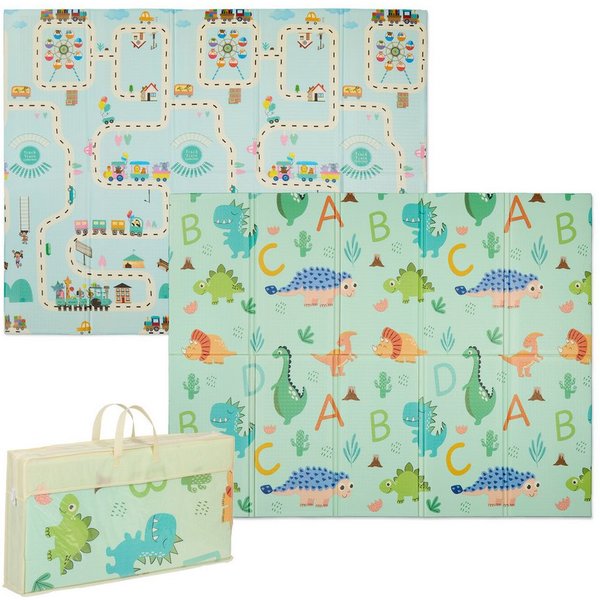 relaxdays Spielmatte Faltbare Spielmatte Dinosaurier und Zug (2-St)