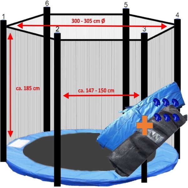 walexo Gartentrampolin Trampolin Randabdeckung mit Sicherheitsnetz für 6 Stangen, Ø 305 cm