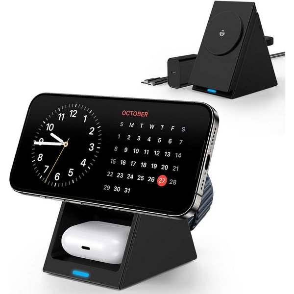 BHHB 3-in-1 MagSafe Ladestation mit Schnellladefunktion & 20W PD-Adapter Wireless Charger (2000 mA, Komplettset mit Netzteil und Kabel, inklusive 3-in-1 Ladesta