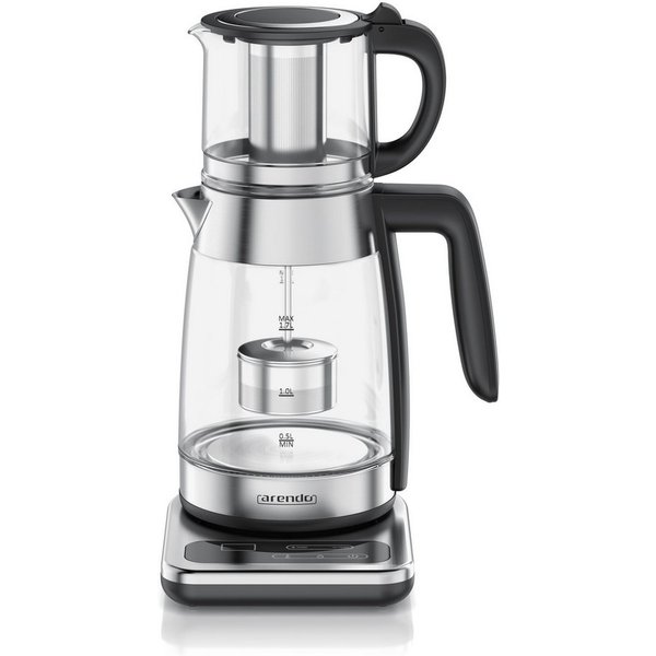 Arendo Wasserkocher 2in1 Glas-Teebereiter & Samowar mit Temperatureinstellung 40°-100°C, 1.8 l, 2200 W, Edelstahl, 2in1 Teestation, 1,8L & 0,8L, 40-100°C, 2h Wa