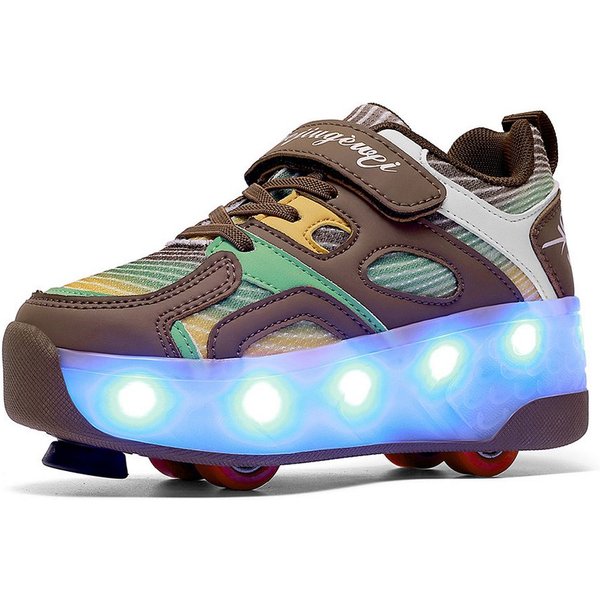 HUSK'SWARE Rollschuhe 4 Rollen mit Bremse & Auto-Knopf, Farbwechsel-Leuchte, (LED-Beleuchtung mit Farbwechsel – Cool & Auffällig), Verstellbarer Klettverschluss