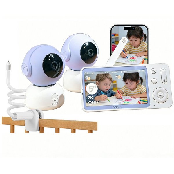 Boifun Video-Babyphone Babyphone 720P mit Kamera 5 Zoll Baby Monitor, mit Kamera und Audio WLAN, 3000-mAh-Akku, 1-tlg., unterstützt Temperaturüberwachung Schlaf