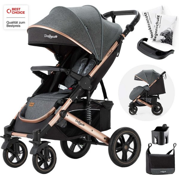 Daliya® Kinder-Buggy RAPIDY Buggy Kinderwagen, XXL Set, kompakt, Kinderbuggy, Sportwagen, (XXL 10-tlg. Komplettset, 10-tlg), Liegeposition, Fußsack, Spieltisch,