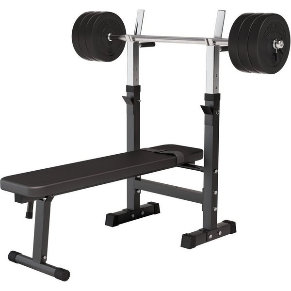 GORILLA SPORTS Hantelbank Hantelbank mit Langhantelset, (8-tlg)